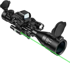 MidTen 4-16x50 AO Tactical Rifle Scope Dual Illuminated Optics & Illuminated Reflex Sight 4 Holographic Reticle Red/Green Dot Sight & Laser Sight & Flashlight