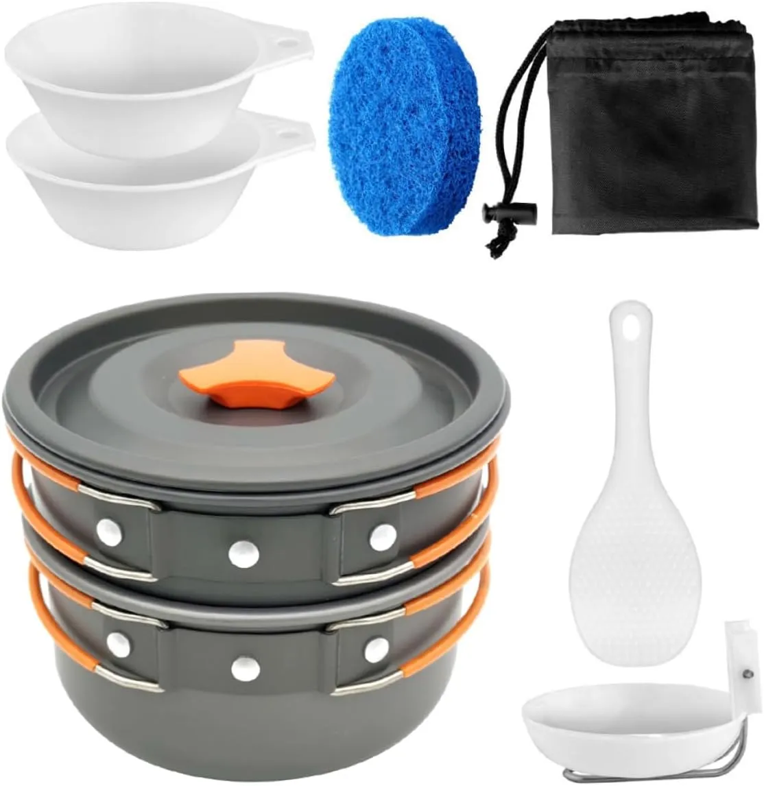 Mikikit Portable Picnic Cooking Outdoor Cookware Kit for Hiking and Camping Non Stick Insulated Handles for