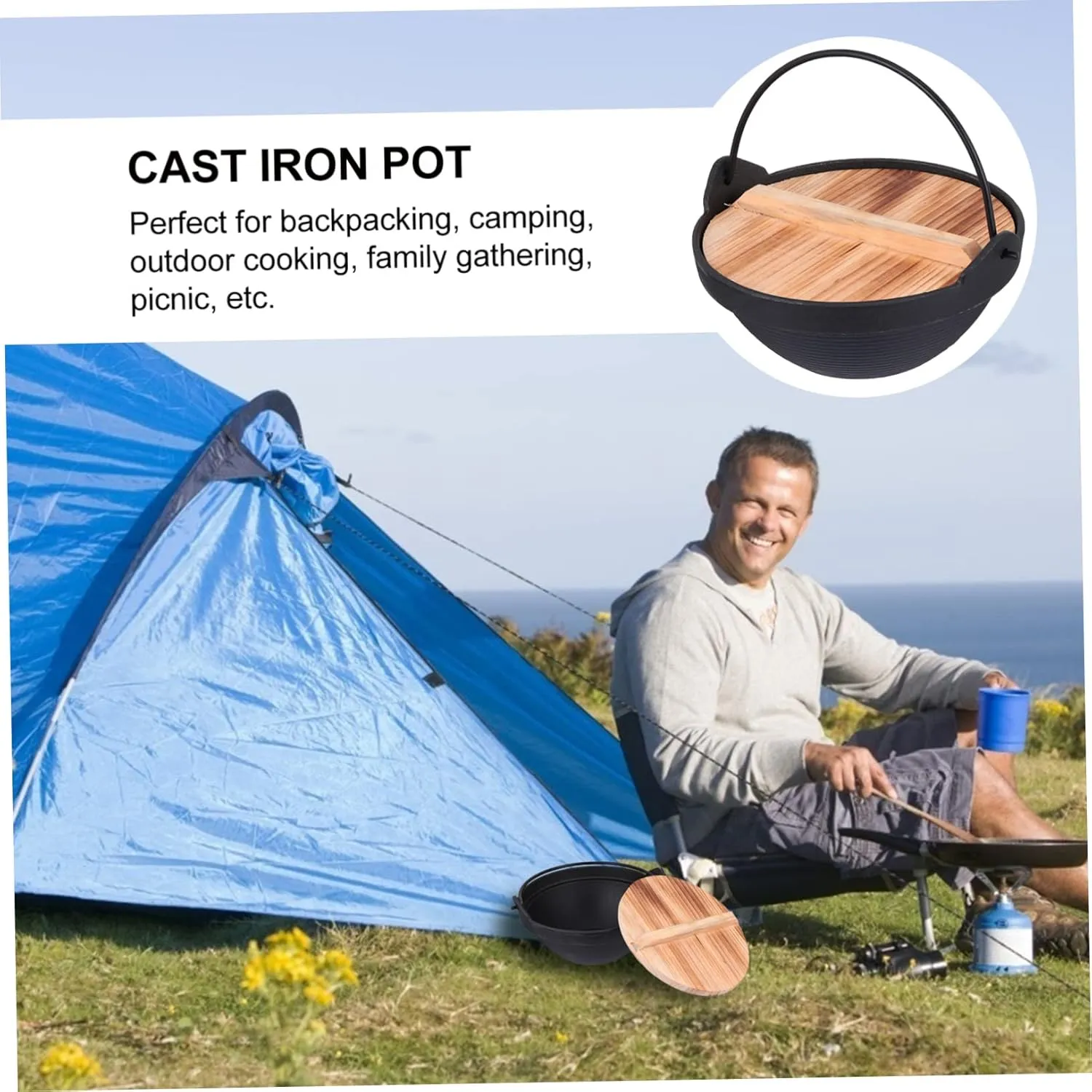 Mikinona Camping Hot Pot Cast Non-stick Coating Multifunctional Saucepan Easy Wash Outdoor Cooking Japanese Style