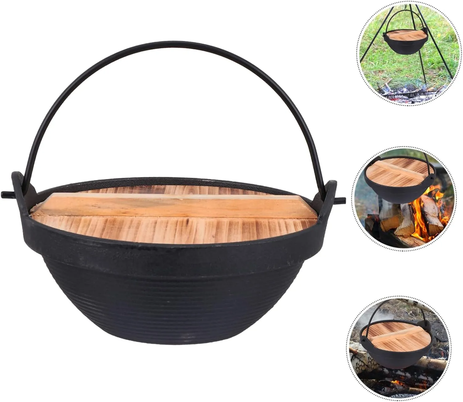 Mikinona Camping Hot Pot Cast Non-stick Coating Multifunctional Saucepan Easy Wash Outdoor Cooking Japanese Style