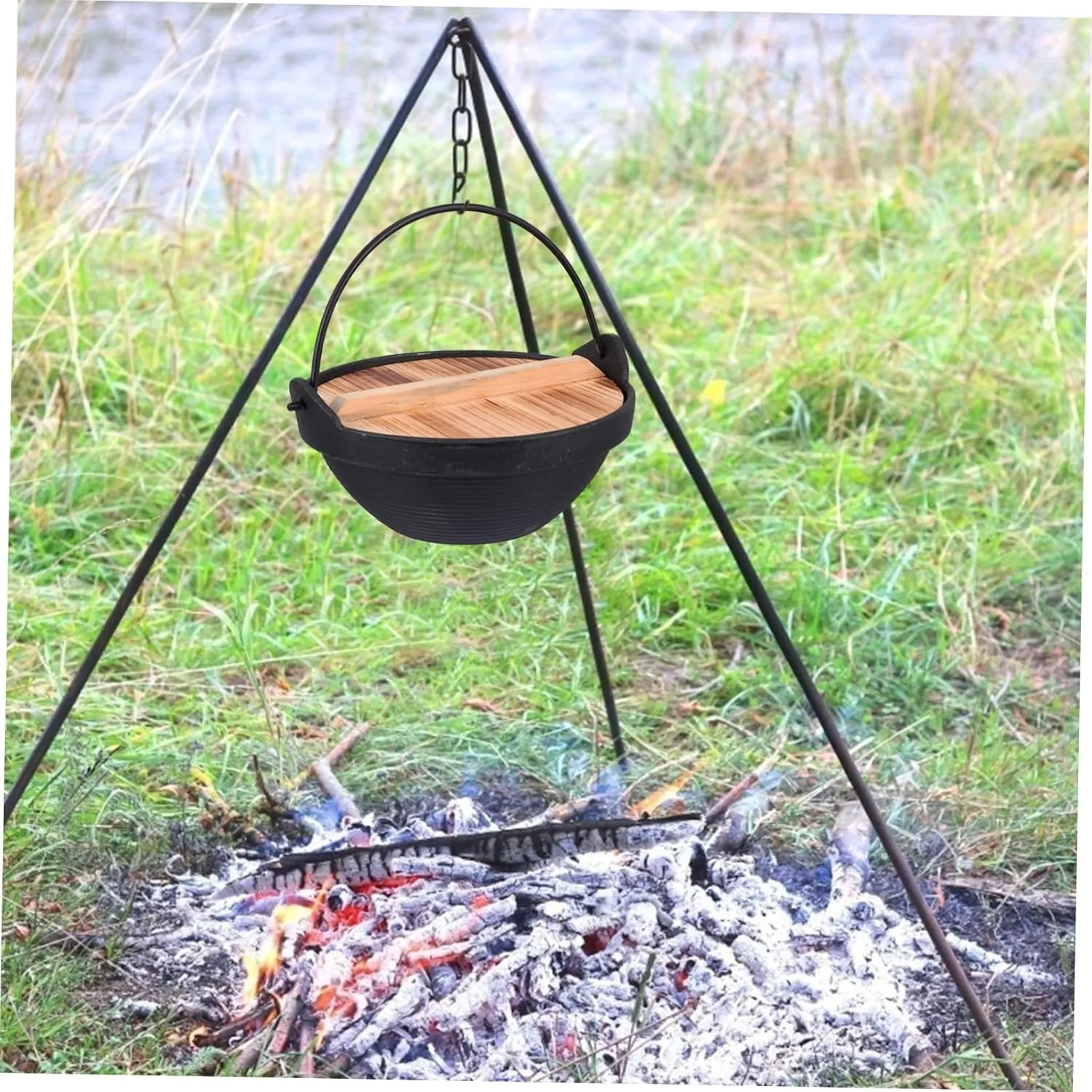 Mikinona Camping Hot Pot Cast Non-stick Coating Multifunctional Saucepan Easy Wash Outdoor Cooking Japanese Style