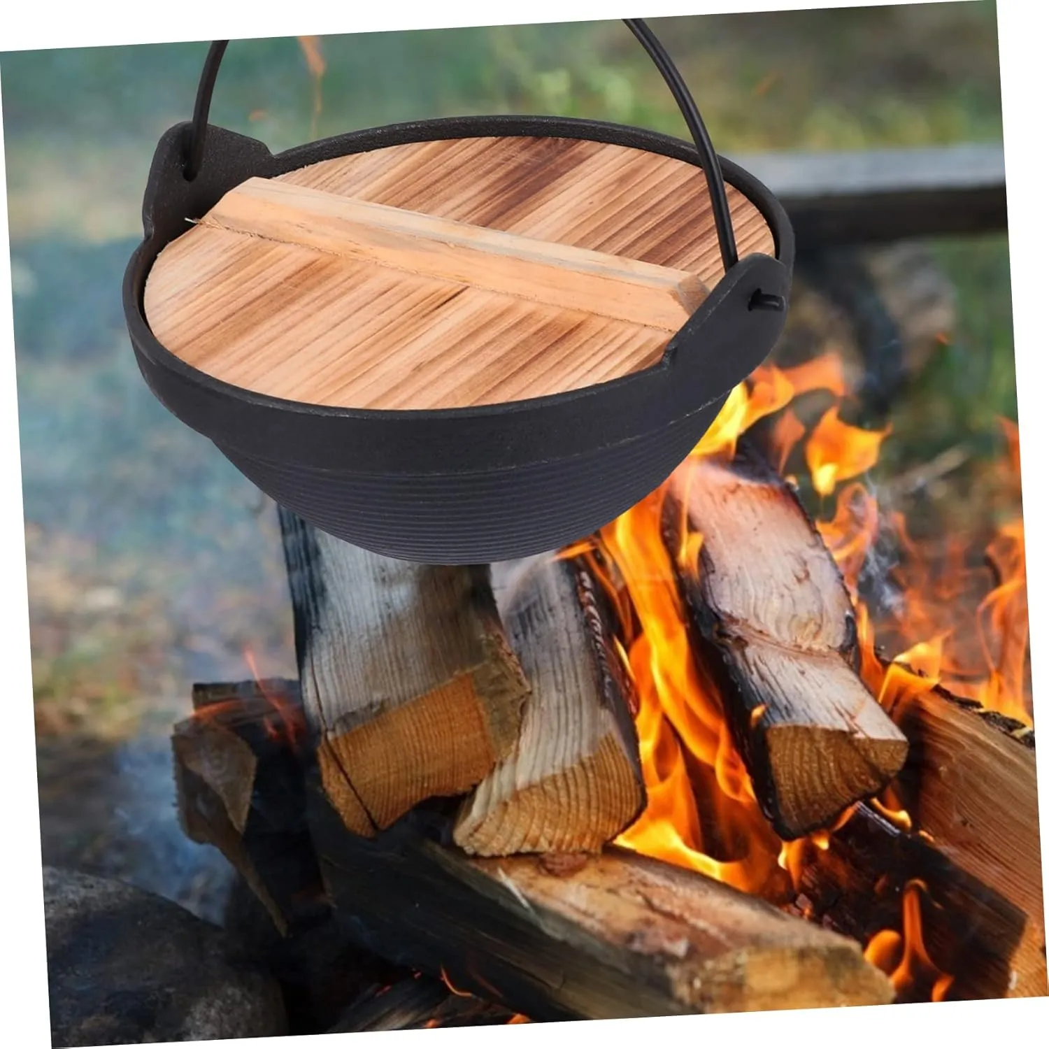 Mikinona Camping Hot Pot Cast Non-stick Coating Multifunctional Saucepan Easy Wash Outdoor Cooking Japanese Style