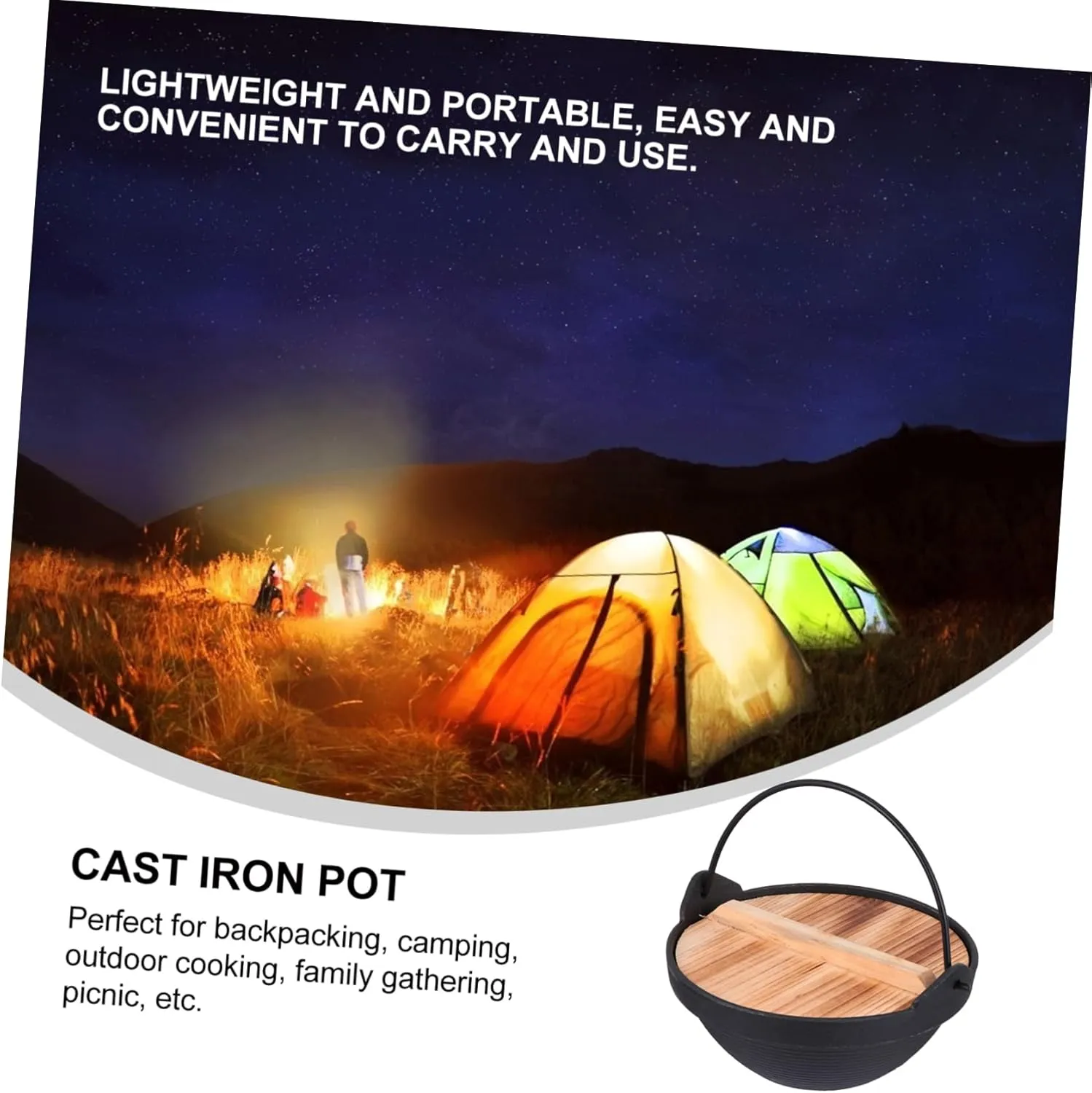 Mikinona Camping Hot Pot Cast Non-stick Coating Multifunctional Saucepan Easy Wash Outdoor Cooking Japanese Style