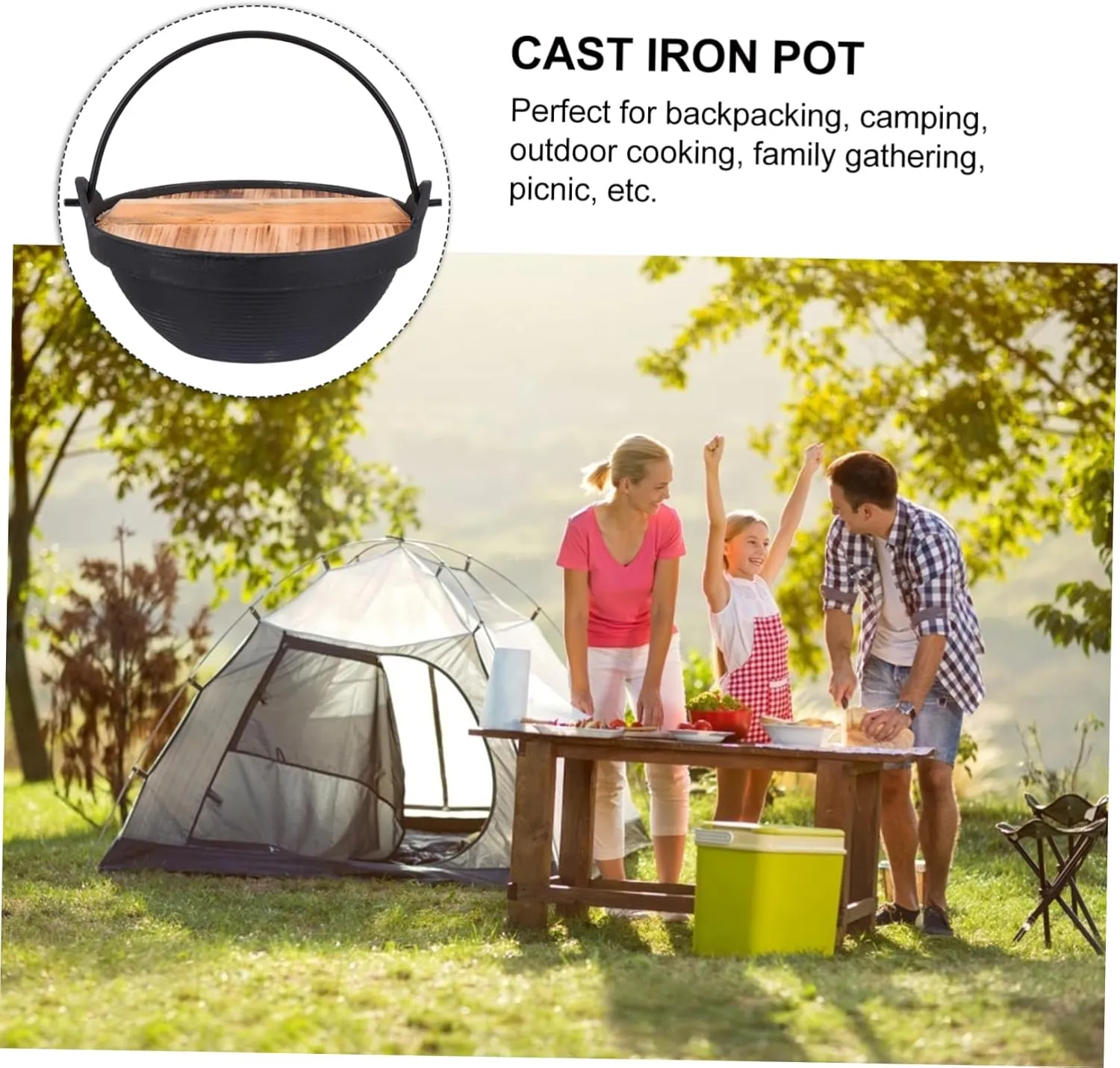 Mikinona Camping Hot Pot Cast Non-stick Coating Multifunctional Saucepan Easy Wash Outdoor Cooking Japanese Style