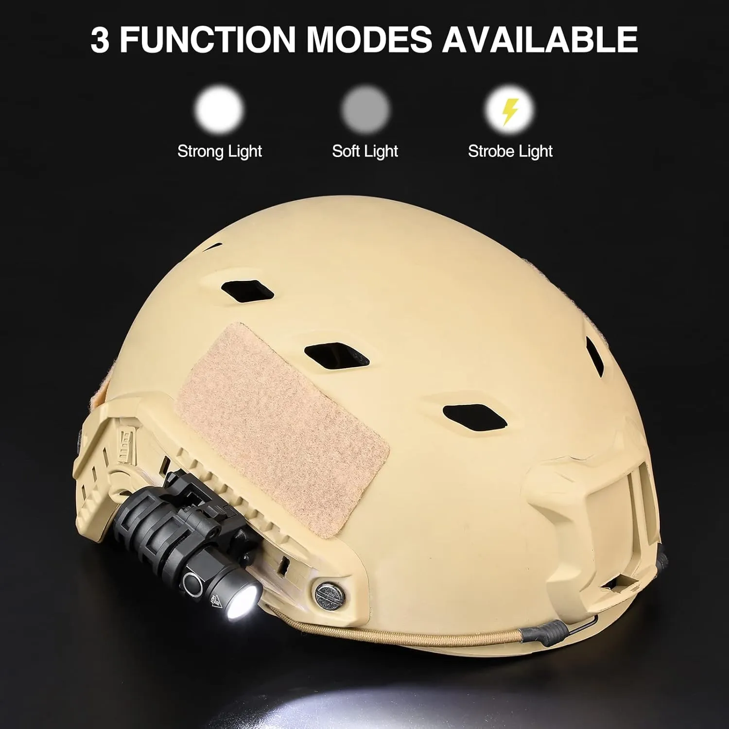 Military Helmet Light, Mini Clampable Tactical Flashlight with Strobe/Strong/Low Lamp, Compact Helmet Mounted LED with Fast Helmet Clip Rail, 400 Lumens Light for Outdoor Cycling Hiking