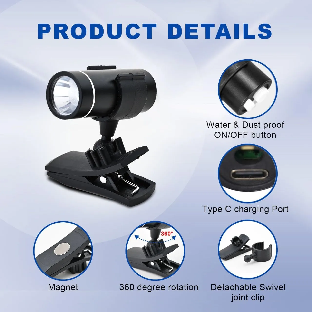 Mini Flashlight,Pocket LED Shoe Light,Clip on Rechargeable hat Flash Light,200 Lumen Adjustable Brightness LED Torch,Rechargeable Battery C USB Cable for EDC Emergency Dog Walking Camping