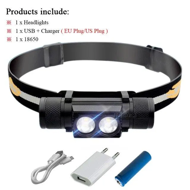 mini Headlamp led L2 Headlight USB rechargeable Head Torch waterproof Head Flashlight Head light 18650 battery camping Light