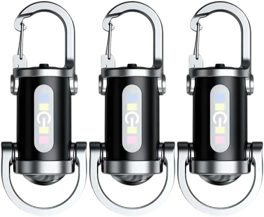 Mini Keychain Flashlight, USB Rechargeable Portable Flashlights Key Chain Light, Waterproof Small Keychain Light Tiny Flashlight for Outdoor (Black_3PCS)