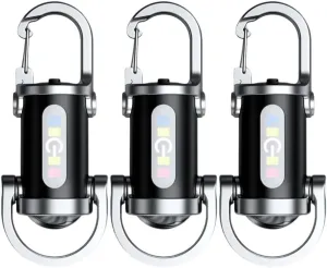 Mini Keychain Flashlight, USB Rechargeable Portable Flashlights Key Chain Light, Waterproof Small Keychain Light Tiny Flashlight for Outdoor (Black_3PCS)