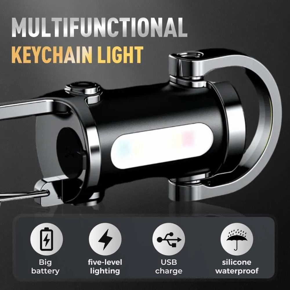 Mini Keychain Flashlight, USB Rechargeable Portable Flashlights Key Chain Light, Waterproof Small Keychain Light Tiny Flashlight for Outdoor (Black_3PCS)