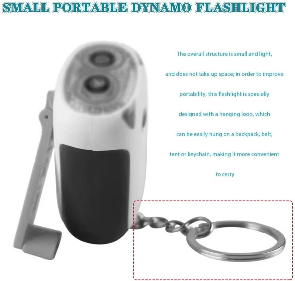 Mini Portable Manual Flashlight, Home Keychain with LED Light, Outdoor Emergency Dynamo Flashlight, Student Hand Crank Flashlight(Pink Color,2pcs)