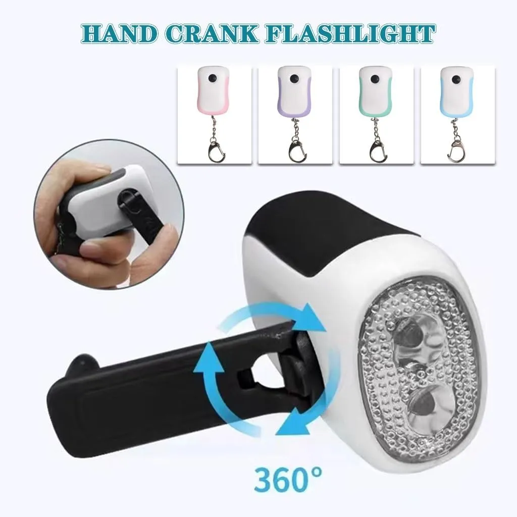Mini Portable Manual Flashlight, Home Keychain with LED Light, Outdoor Emergency Dynamo Flashlight, Student Hand Crank Flashlight(Pink Color,2pcs)