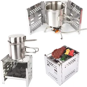 Mini Stainless Steel BBQ Grill Portable Folding Stove for Outdoor Camping Cookware Windscreen Charcoal Grill 1 Picnic Accessory