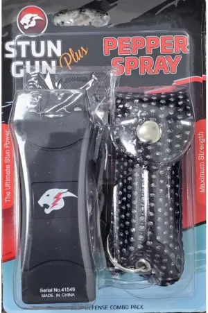 Mini Stun Gun Pepper Spray Combo for Self Defense Extremely Powerful Stun Gun with Bright Led Flashlight 1/2 ounce Police Grade Maximum Strength Pepper Spray with Pouch for Men and Women