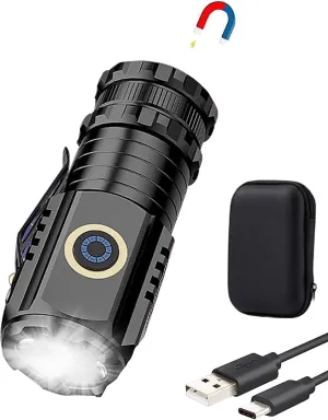 Mini USB C Rechargeable Magnetic Flashlight with Clip - 2000 Lumens with 5 Light Modes, Small Flashlight for EDC, Camping, Hiking and Emergency