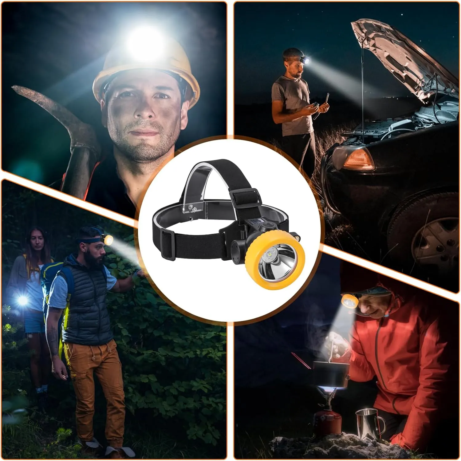 Mining Headlight Coon Hunting Light Mining Lights Rechargeable Mining Cap Lamp Flashlight 7 LEDs Explosion Proof Hard Hat BK3000 for Hunting Fishing Hiking(Yellow)