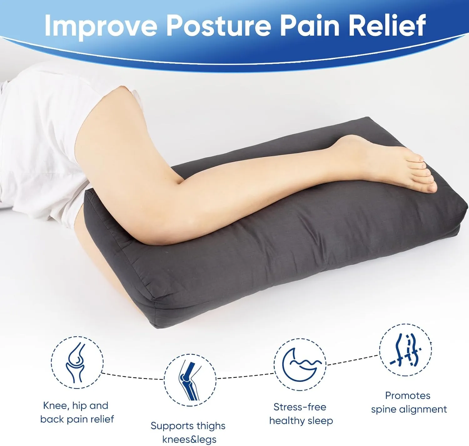 MINUPWELL Knee Pillow for Side Sleepers, 6" Leg Pillow for Side Sleeping, 100% Cotton Fabric Pillow for Between Knees While Sleeping - High Support Alternative for Relieving Leg, Back, and Knee Pain