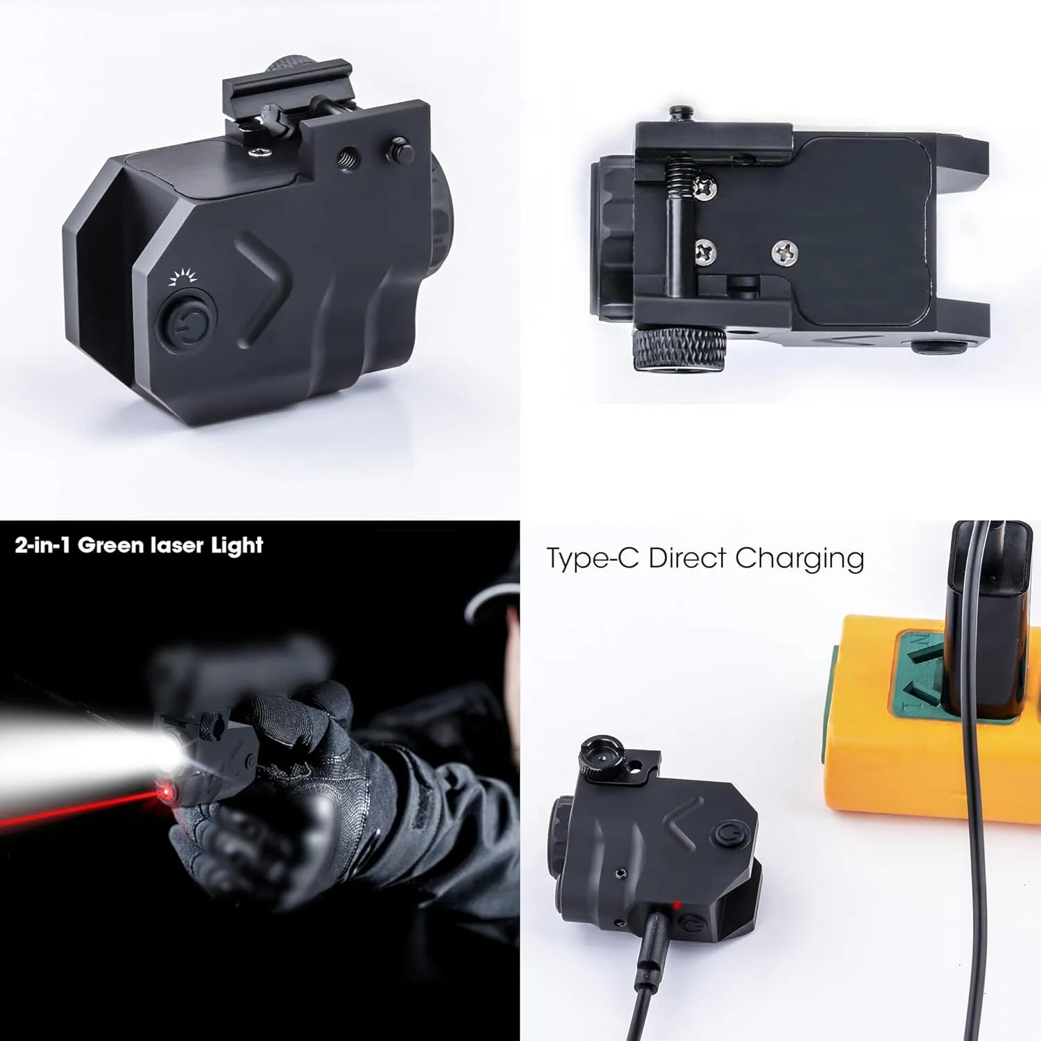 MLG-G035 Red/Green Laser Light Flashlight Sight Combo (Rechargeable)，LED 600 Lumens Tactical Flashlight with Laser，Compact Rail Mount Tactical Flashlight Laser Beams，with Strobe Mode