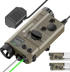 Mlok and Picatinny Mounted Tactical Flashlight Green Laser Infrared(IR) Laser 3 in 1 Combo, 1200 Lumen Light with Remote Pressure Switch for Rifle