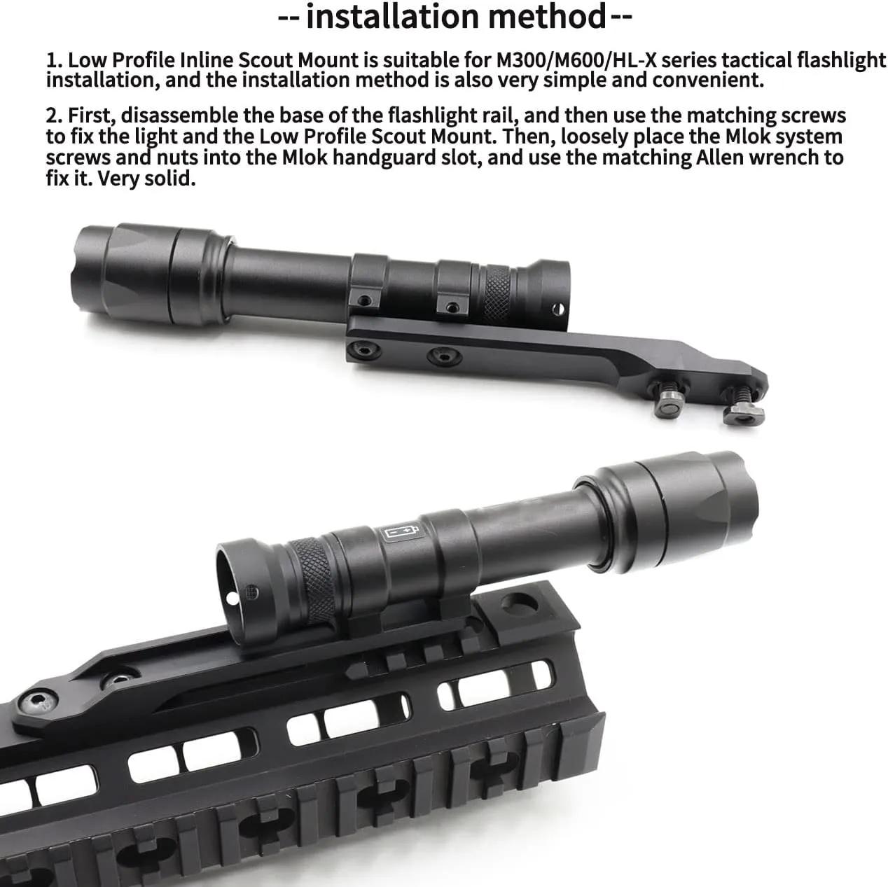 Mlok Inline Scout Mount Low Profile Weapon Light Mount Aluminum, for M300 & M600 & HL-X Series Mlok Flashlight Mount