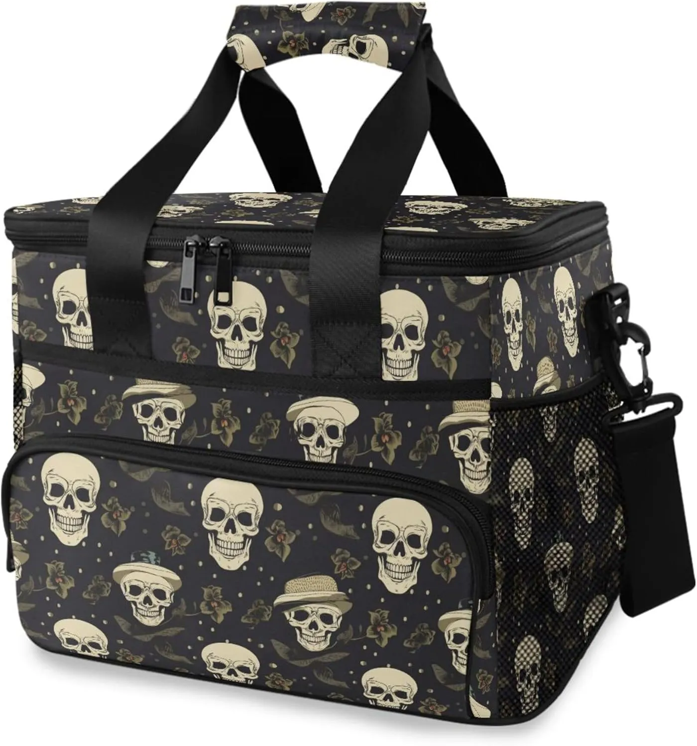 MNSRUU Cooler Bag Gothic Skull Cat Rose Soft Cooler Bag Insulated Lunch Totes Picnic Bag Beach Cooler Lunch Box Container with Adjustable Shoulder Strap