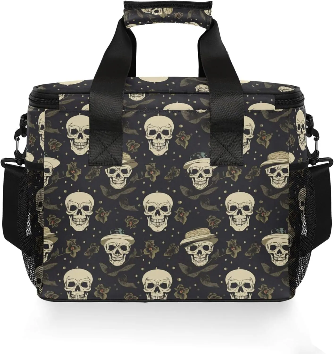 MNSRUU Cooler Bag Gothic Skull Cat Rose Soft Cooler Bag Insulated Lunch Totes Picnic Bag Beach Cooler Lunch Box Container with Adjustable Shoulder Strap