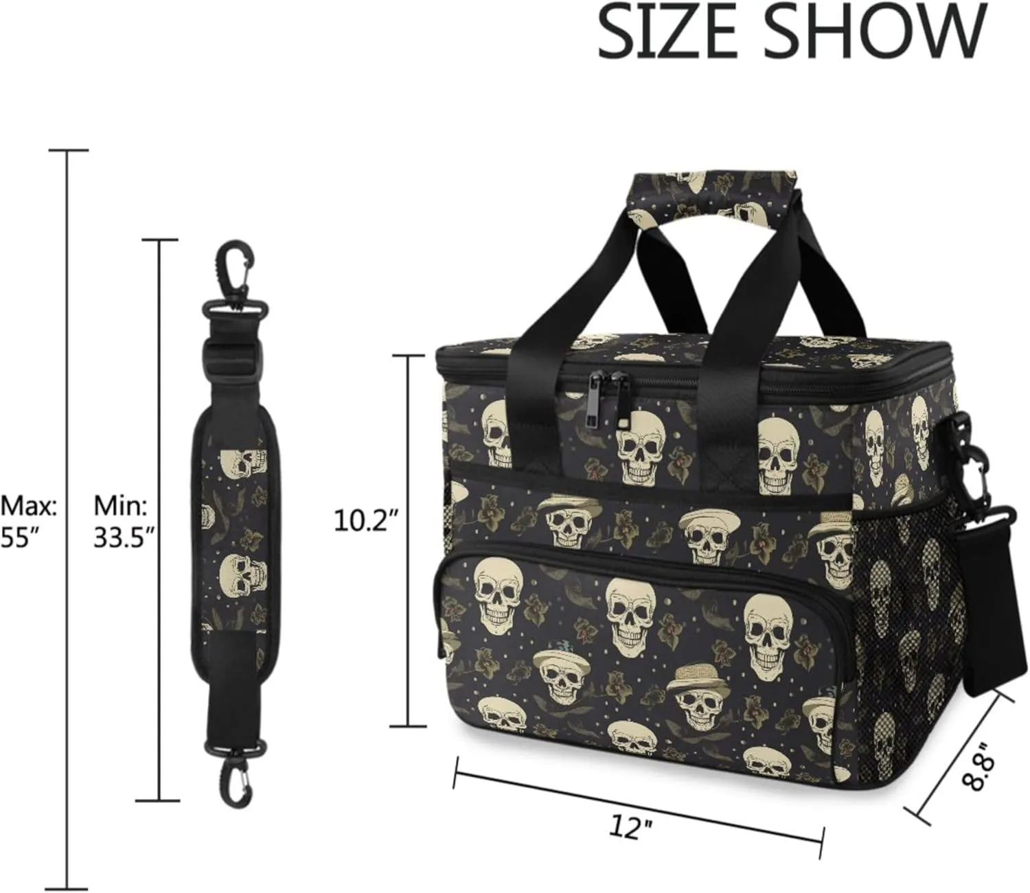 MNSRUU Cooler Bag Gothic Skull Cat Rose Soft Cooler Bag Insulated Lunch Totes Picnic Bag Beach Cooler Lunch Box Container with Adjustable Shoulder Strap