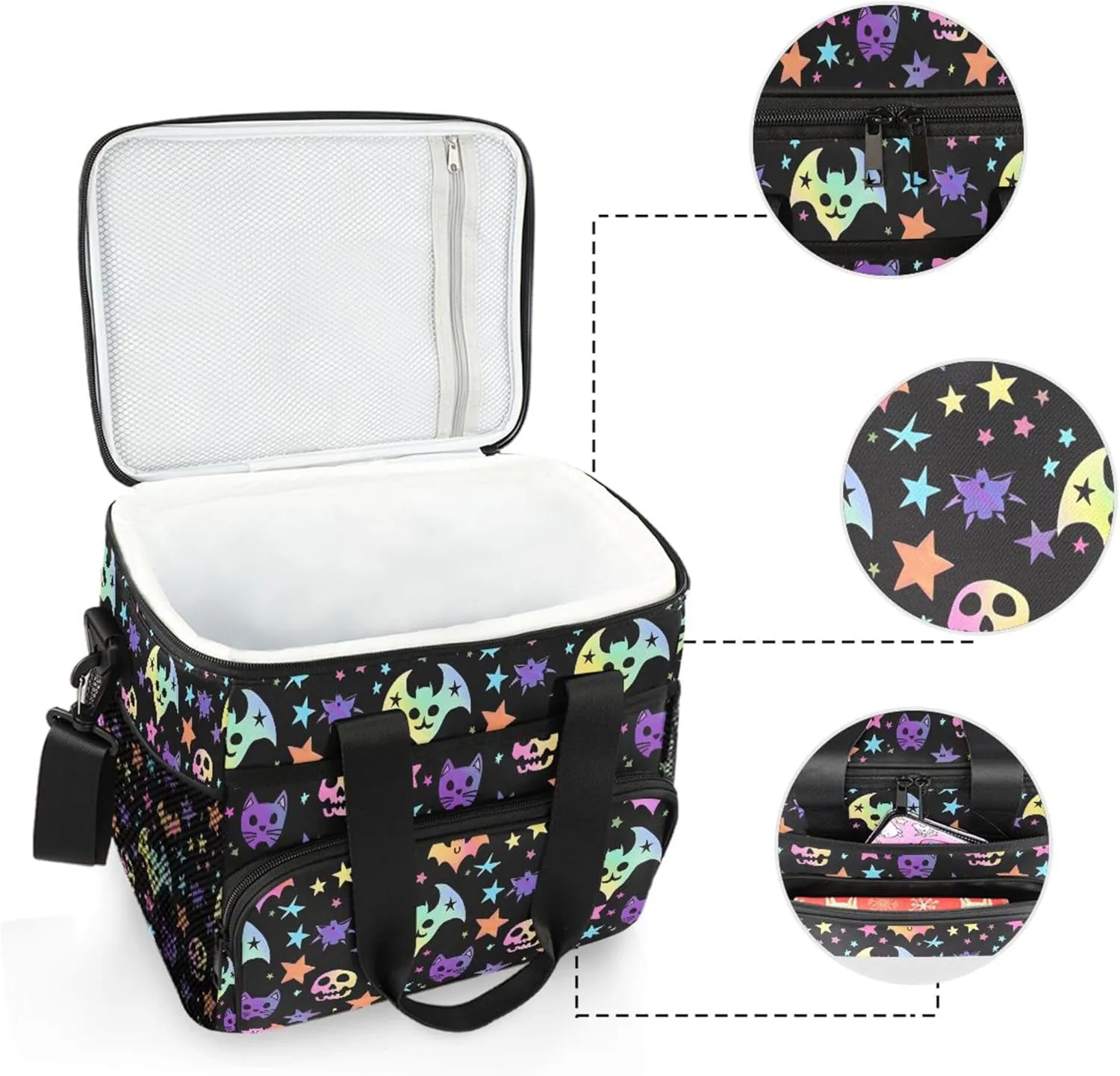MNSRUU Cooler Bag Gothic Skull Rose Soft Cooler Bag Insulated Lunch Totes Picnic Bag Beach Cooler Lunch Box Container with Adjustable Shoulder Strap