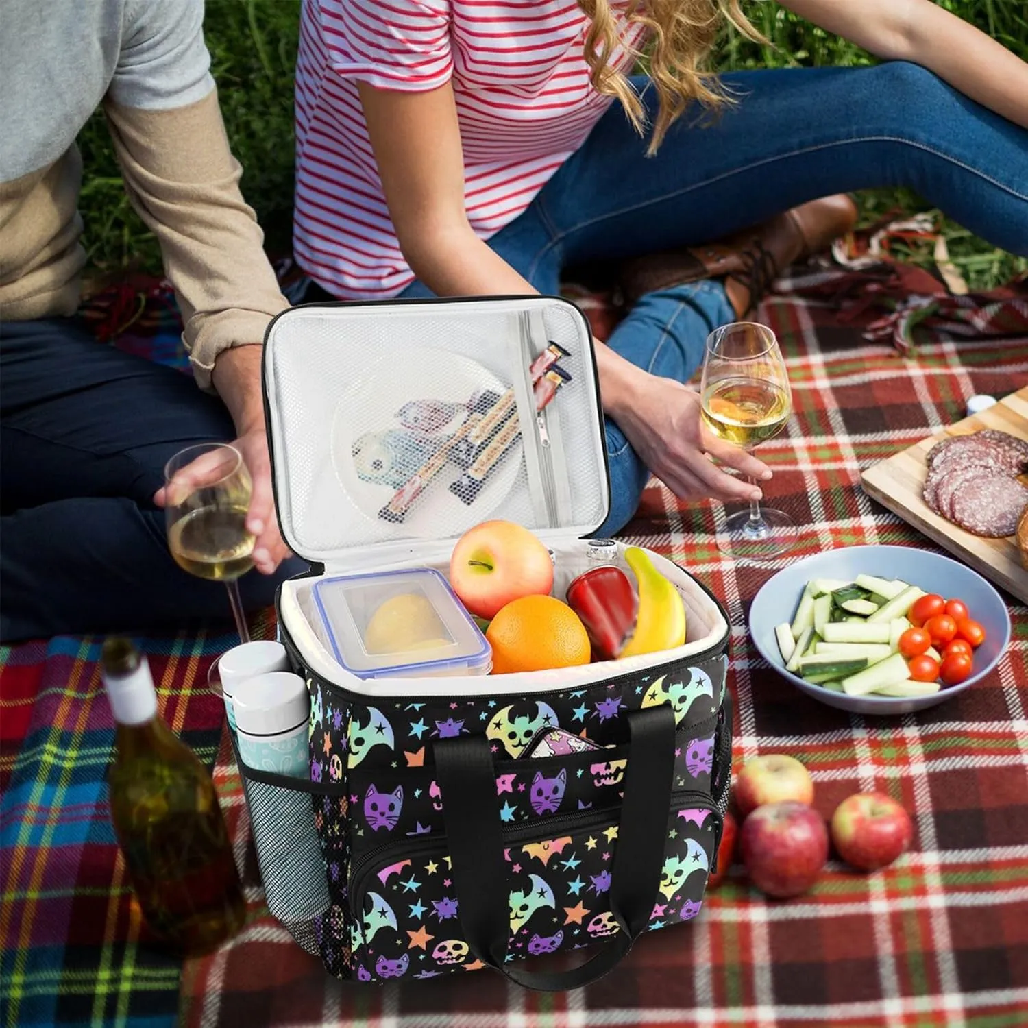 MNSRUU Cooler Bag Gothic Skull Rose Soft Cooler Bag Insulated Lunch Totes Picnic Bag Beach Cooler Lunch Box Container with Adjustable Shoulder Strap