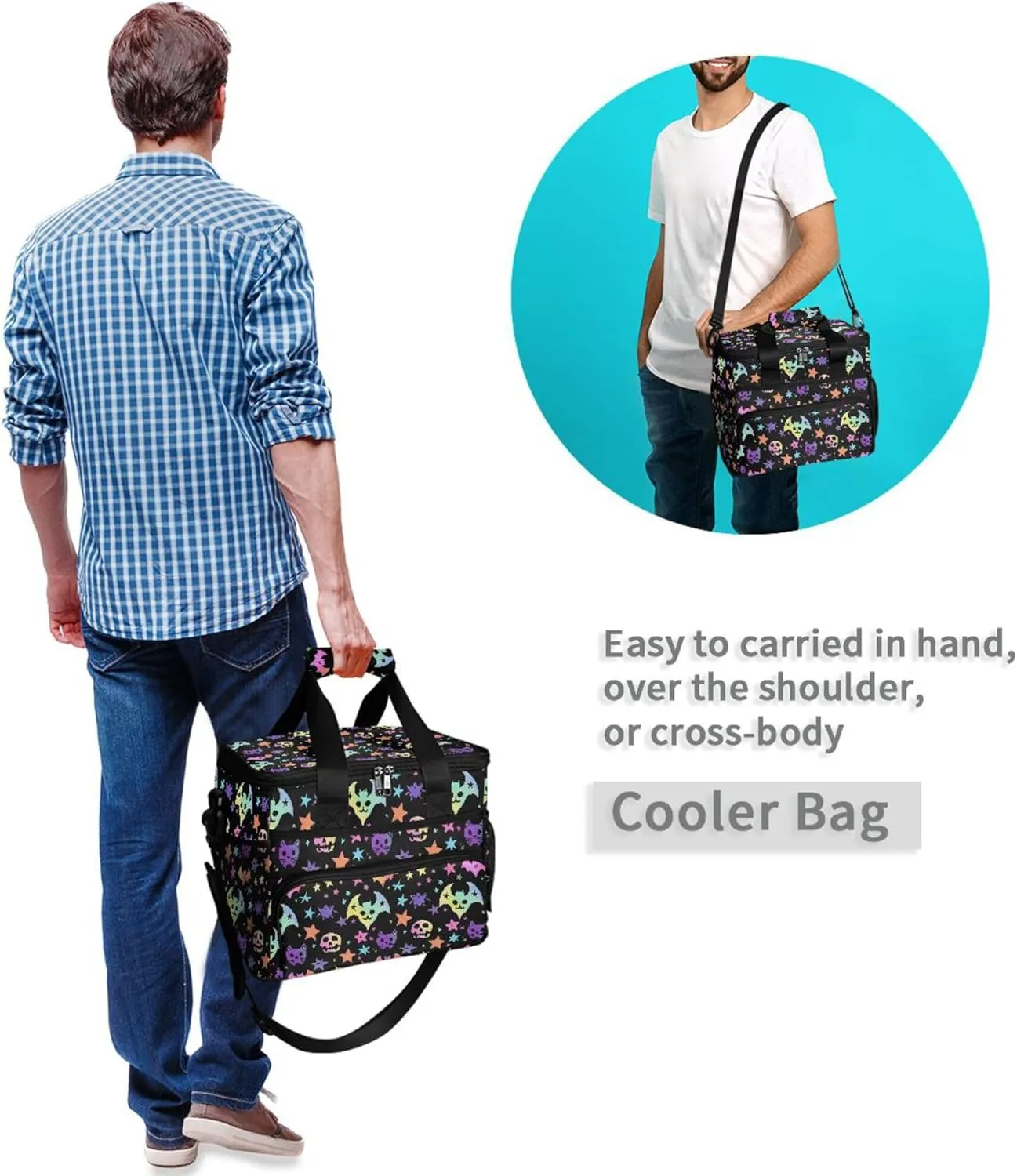 MNSRUU Cooler Bag Gothic Skull Rose Soft Cooler Bag Insulated Lunch Totes Picnic Bag Beach Cooler Lunch Box Container with Adjustable Shoulder Strap