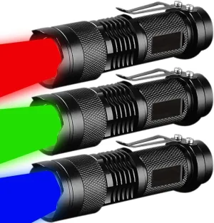 MODOAO 3 Pack Red Green Blue Light Bright Small Flashlights, 3 Mode Light LED Mini Flashlight High Lumens Pen Light, LED Torch Scalable Red Light Flashlight, Flash Light for Camping,Outdoor,Emergency