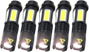 MODOAO COB LED Flashlights,Ultra Bright 4 Modes Mini Handheld Torch,Waterproof Pocket Lights for Emergency and Outdoor and Camping Use(5 Pack)