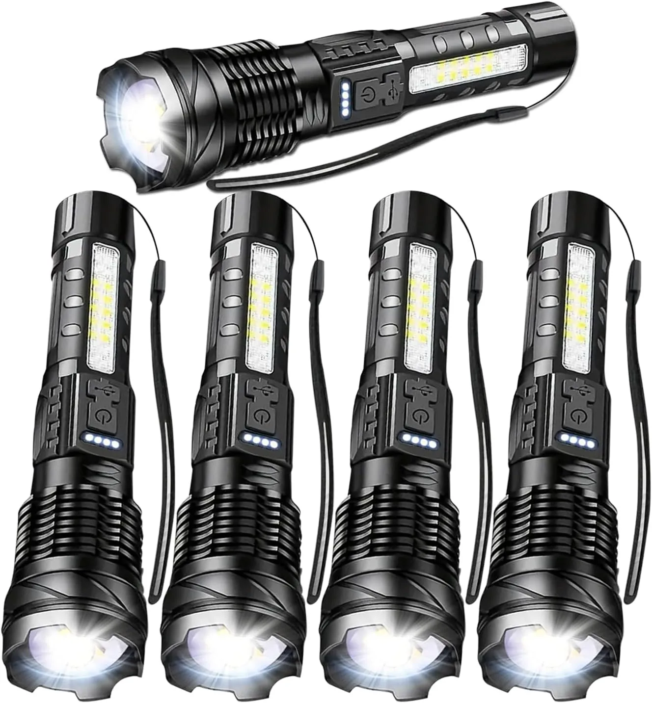 MODOAO LED Flashlight Rechargeable, Handheld Flashlights with 7 Modes & Zoomable, Powerful Emergency Flashlights Camping, Hiking,and Outdoor Use (5 Pack)