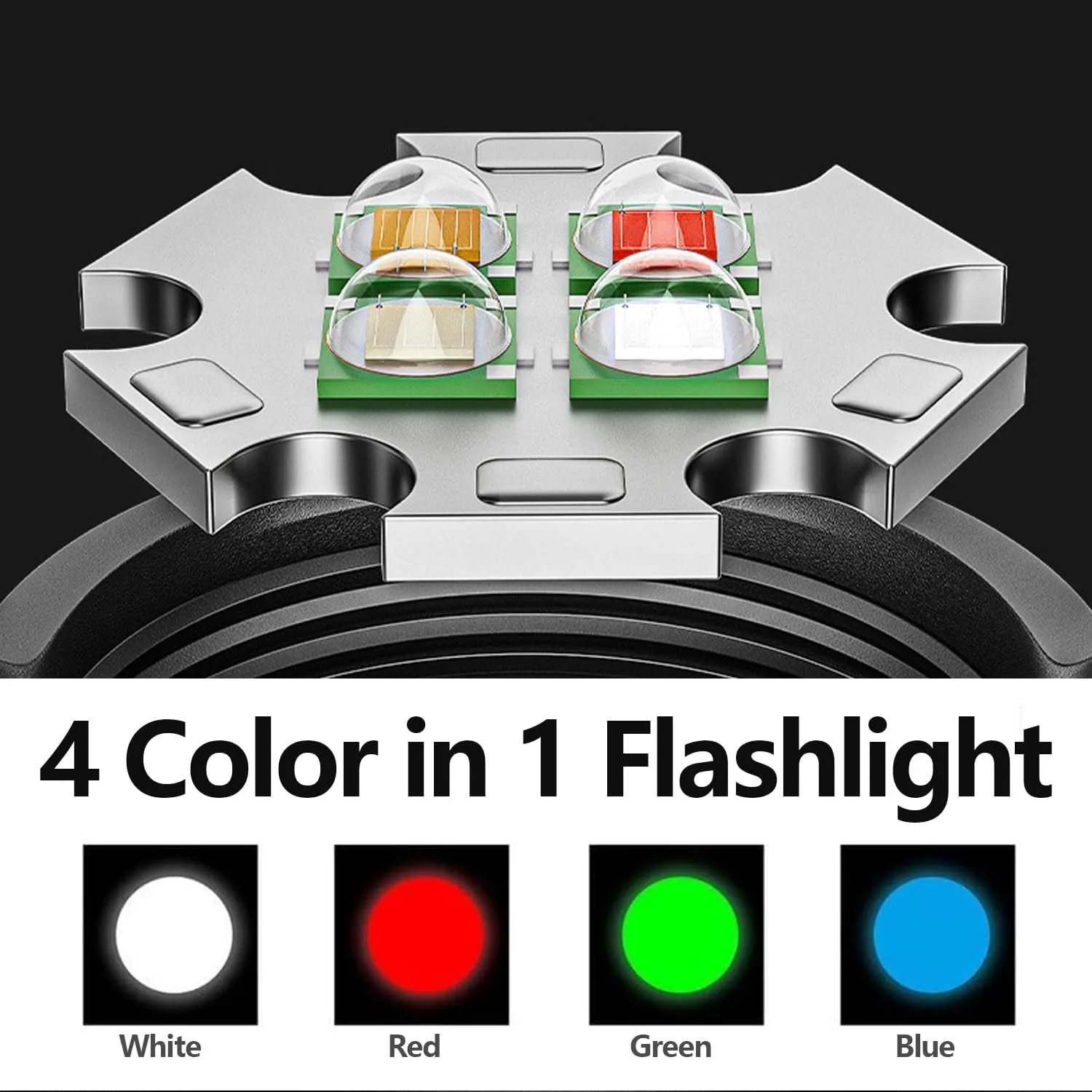 MODOAO Led Flashlights 4 in 1 White Red Green Blue Light with 5 Lighting Modes Zoomable Small Torch with Cilp Rechargeable Waterproof Flash Light with Detachable Lampshade (2Packs)