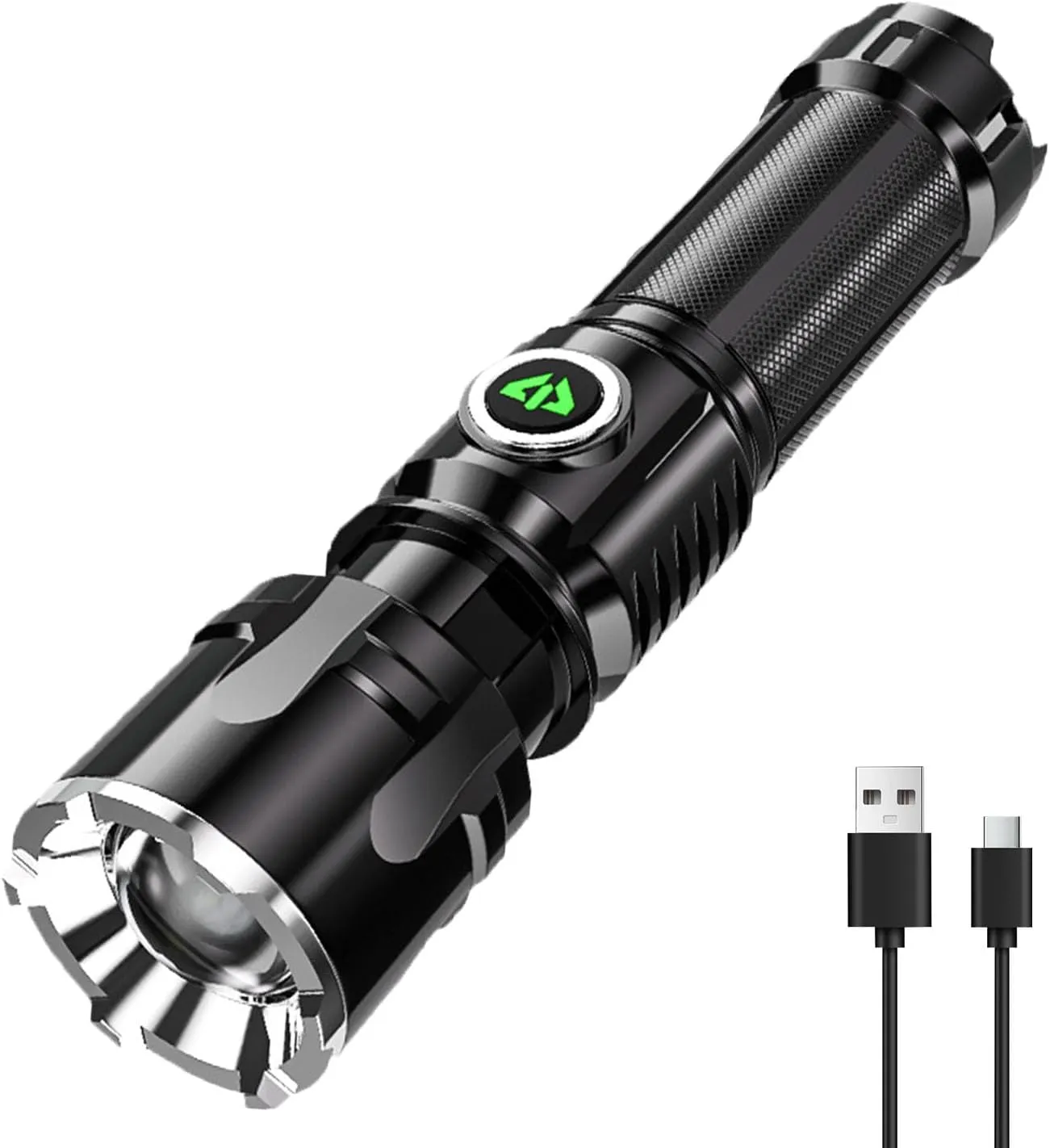 MODOAO LED Flashlights High Lumens Super Bright Camping Flashlights with 3 Modes Zoomable Beam -USB Changing Handheld Flashlights Powerful and Bright for Outdoor Use (1 Pack)