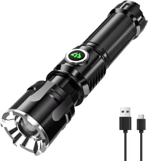 MODOAO LED Flashlights High Lumens Super Bright Camping Flashlights with 3 Modes Zoomable Beam -USB Changing Handheld Flashlights Powerful and Bright for Outdoor Use (1 Pack)