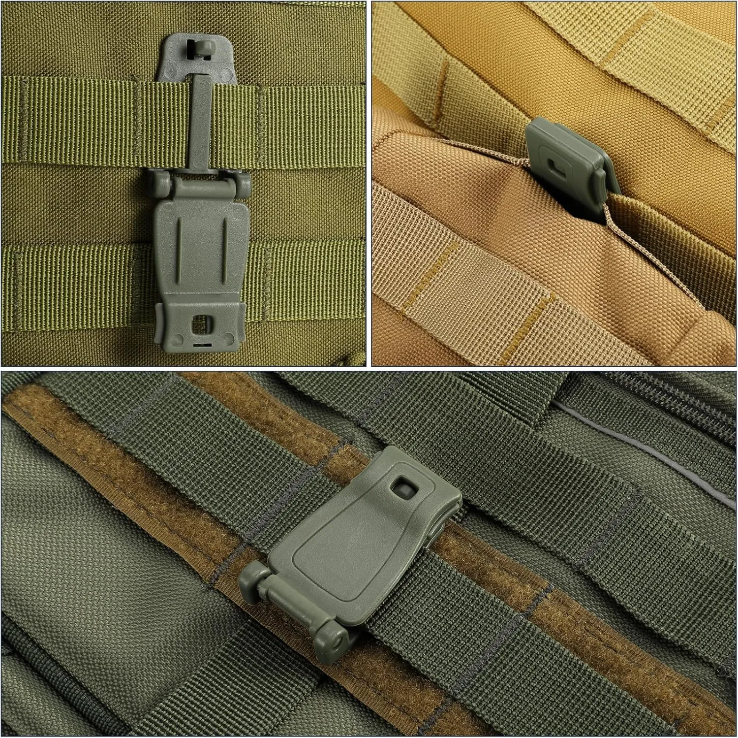 Molle Accessories Kit of 34 Attachments for Tactical Backpack Belt Vest D-Ring Locking Gear Clip for 1“ Webbing Strap