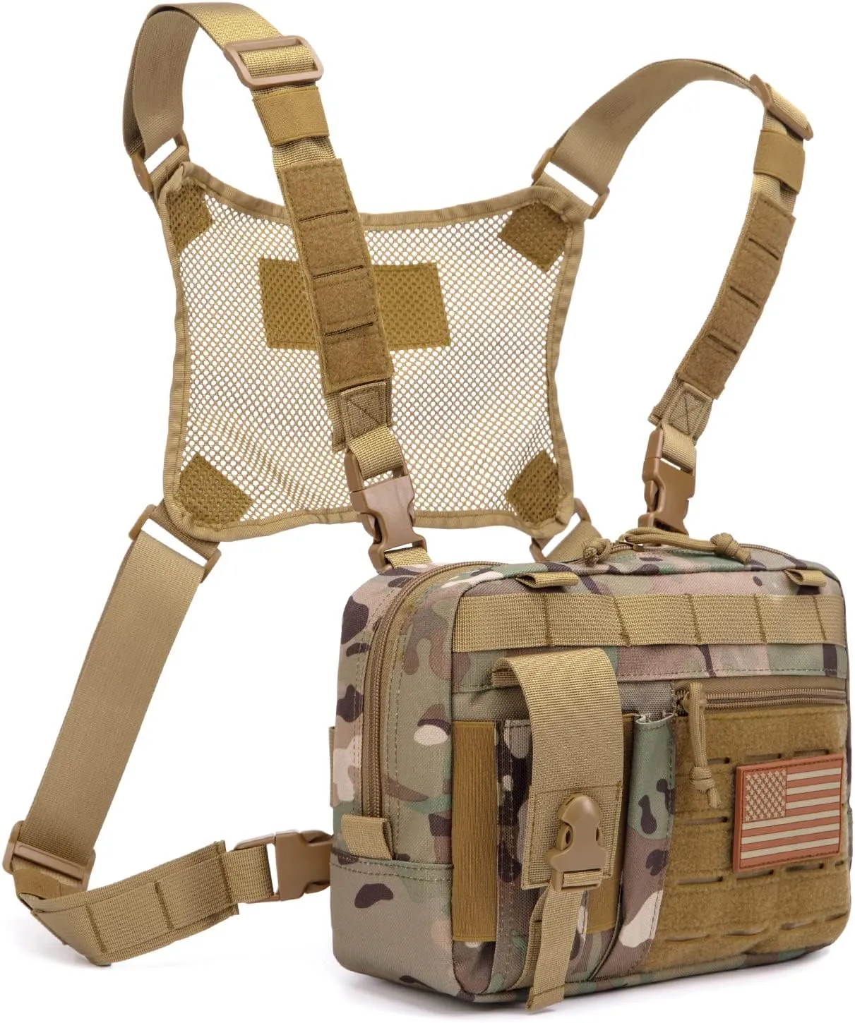 Molle Admin Pouch with Laser Cutting Loop,Car EDC EMT Molle Pouches, Large Capacity Tactical Pouch, EDC Pouch Organizer Include US Flag