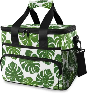 Monstera Leaf Tropical Plant Green Cooler Bag Insulated Cooler Soft Sided Cooler 24 Can Portable Picnic Bag Large Leakproof Lunch Bag Box for Beach Grocery Camping Travel Car Men Women