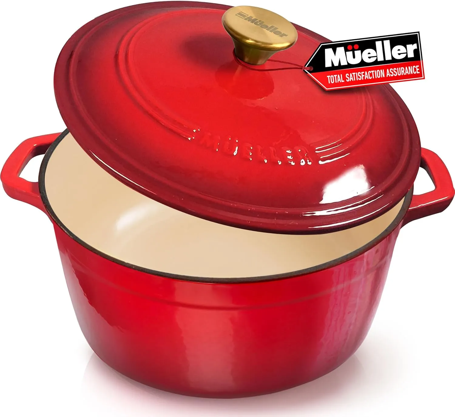 Mueller 6 Qt Enameled Cast Iron Dutch Oven, Heavy-Duty Casserole Dish and Braiser Pan with Lid and Stainless Knob, Safe for All Cooktops