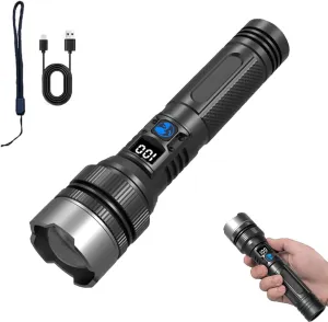 MUGUOY 2PCS Happytion Ultimate Survival Flashlight, Super Bright LED High Lumens Strong Flash Light, USB Rechargeable Waterproof Handheld Torch, 5 Modes Zoomable for Emergency Security Camping