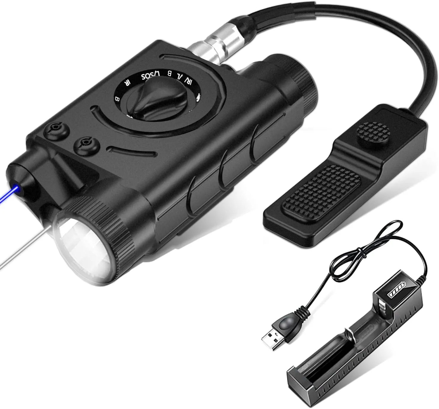 Multi-Function 1000 Lumens Tactical Flashlight and Blue/IR Laser Sight Combo, Weapon Light&Laser Sight Combo with 9-inch Remote Pressure Tapeswitch Compatible with M-Lok and Picatinny Rails
