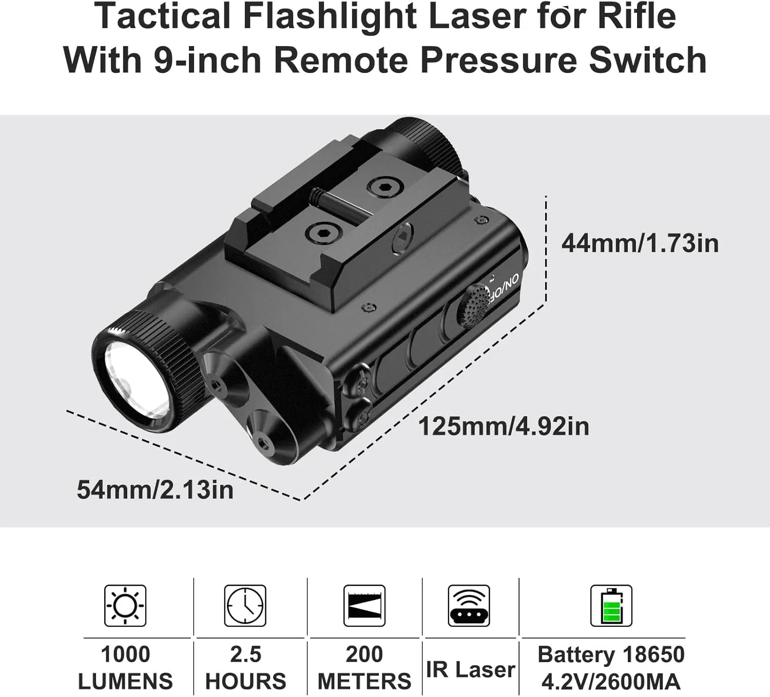 Multi-Function 1200 Lumens Weapon Light and Purple/IR Laser Sight Combo, Weapon Light&Laser Sight Combo with 9-inch Remote Pressure Tapeswitch Compatible with M-Lok and Picatinny Rails