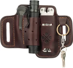 Multitool & Flashlight Holster, Leather EDC Organizer Belt Pouch Fits Multitool, Knife, Flashlight, Keys - Compatible with Heavy Duty Leatherman, Gerber, SOG