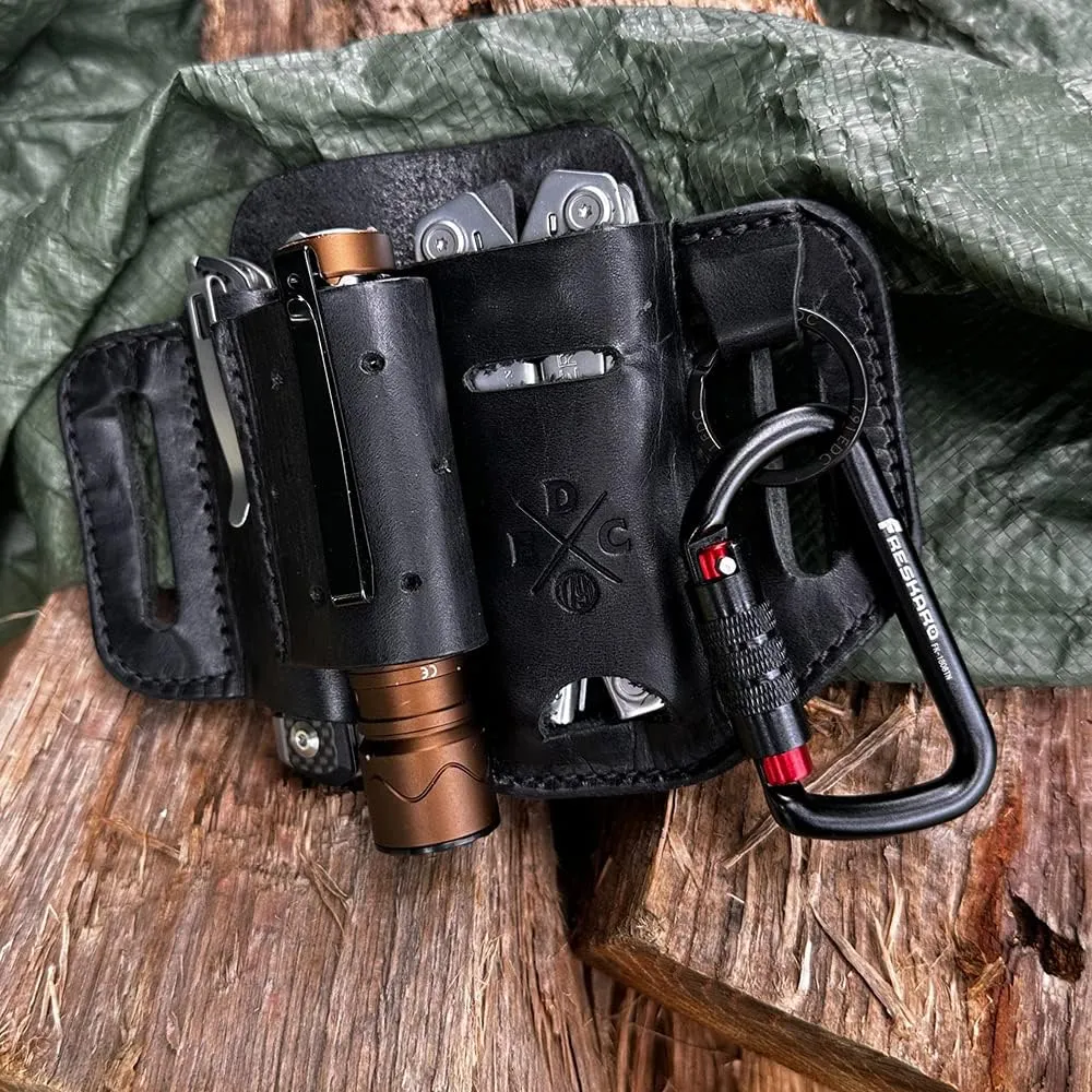 Multitool & Flashlight Holster, Leather EDC Organizer Belt Pouch Fits Multitool, Knife, Flashlight, Keys - Compatible with Heavy Duty Leatherman, Gerber, SOG