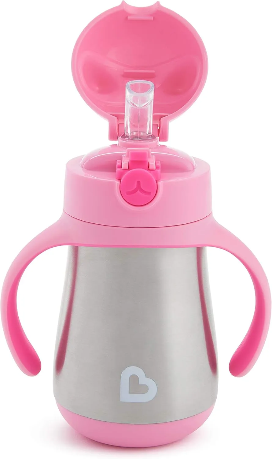 Munchkin Cool Cat Sippy Cup for Toddlers, Stainless Steel Straw Cup, 8 Ounce, Pink