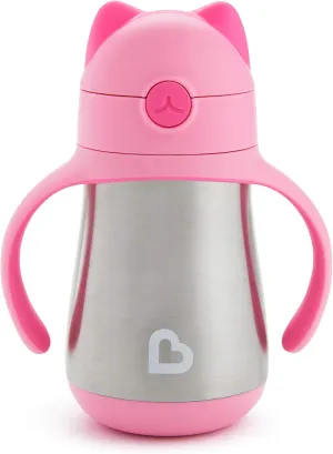Munchkin Cool Cat Sippy Cup for Toddlers, Stainless Steel Straw Cup, 8 Ounce, Pink
