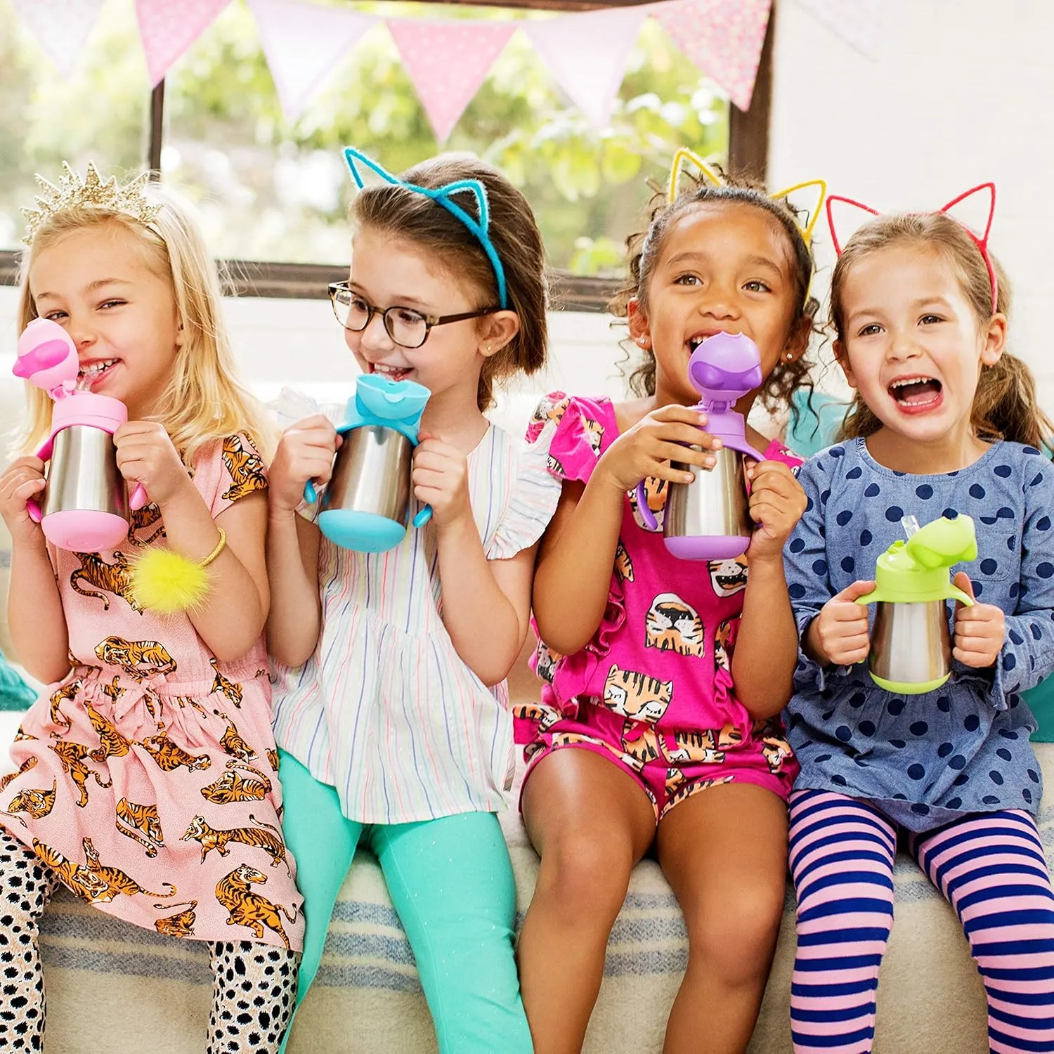 Munchkin Cool Cat Sippy Cup for Toddlers, Stainless Steel Straw Cup, 8 Ounce, Pink