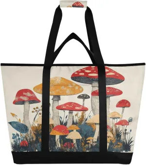 Mushroom Reusable Insulated Lunchbox Cooler Bag, Leakproof Kitchen Grocery Bag Collapsible Portable Cooler Tote Bag for Picnic, Camping, Office, Travel