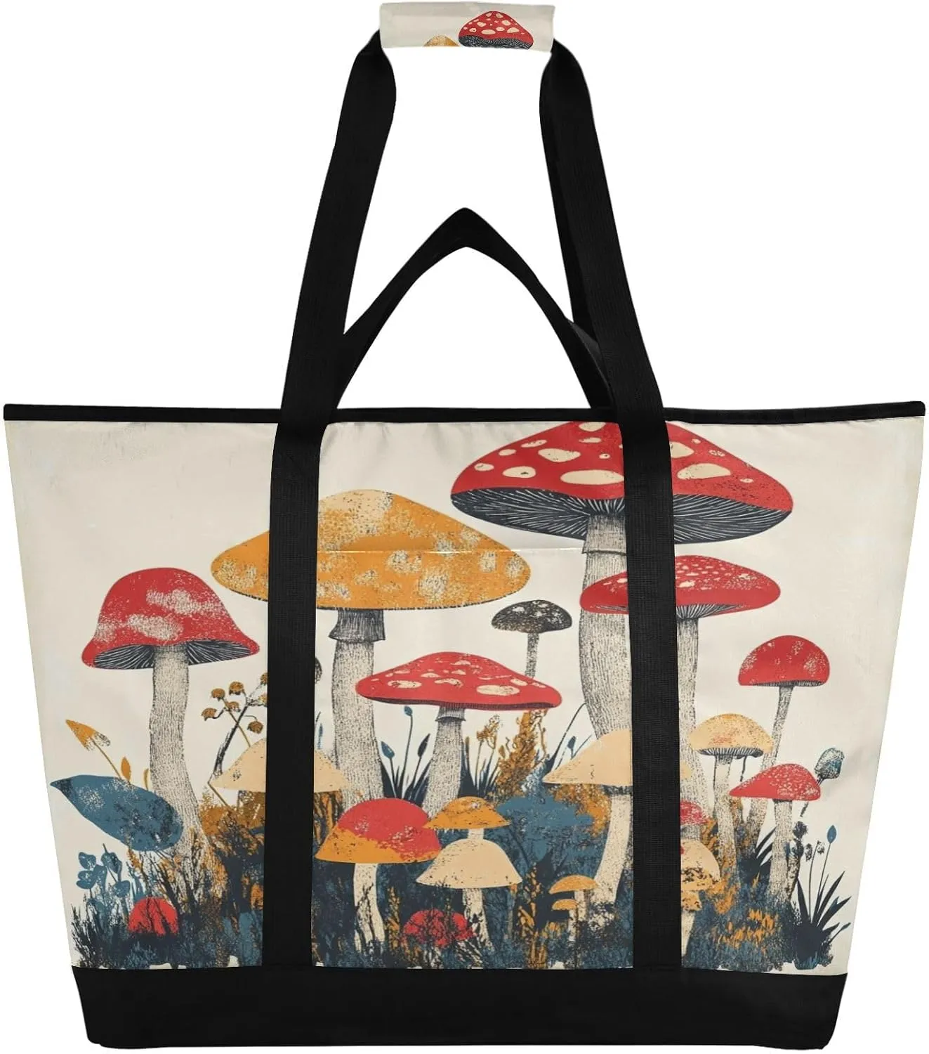 Mushroom Reusable Insulated Lunchbox Cooler Bag, Leakproof Kitchen Grocery Bag Collapsible Portable Cooler Tote Bag for Picnic, Camping, Office, Travel